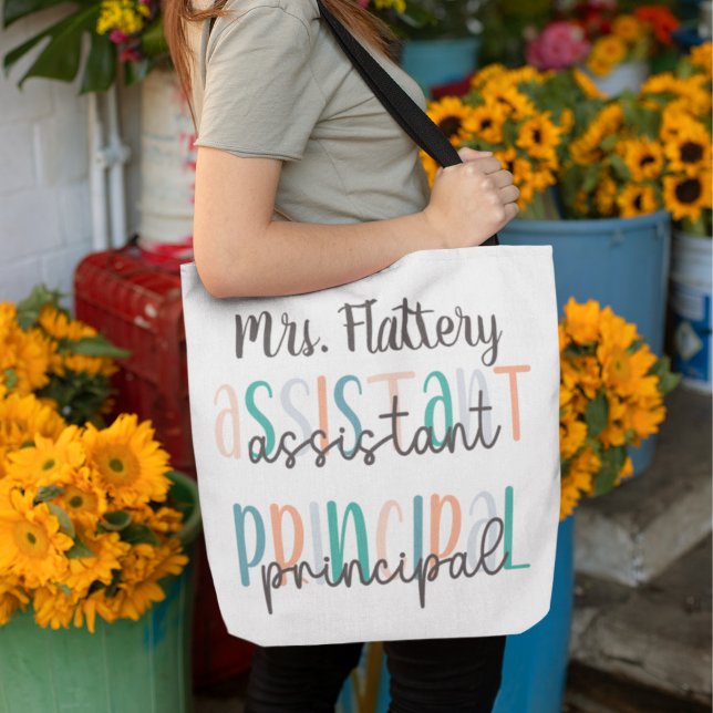 Assistant Principal Pastel script over print Tote Bag (Creator Uploaded)