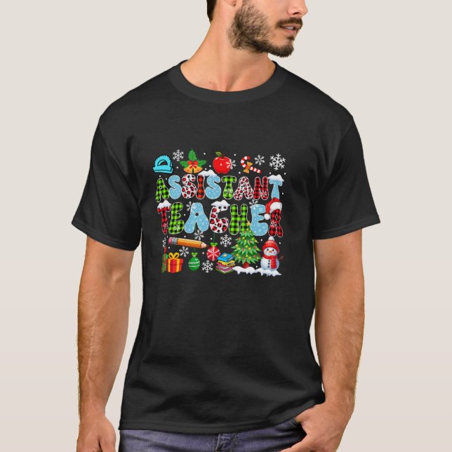 Assistant Teacher Christmas Tree Leopard Santa Sno T-Shirt (Front)