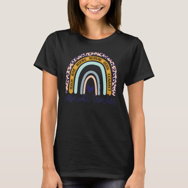 Associate Teacher Rainbow Leopard Print Assistant  T-Shirt (Front)