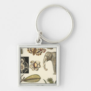 Assorted Animals Painted on Cream Background Key Ring
