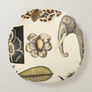 Assorted Animals Painted on Cream Background Round Cushion