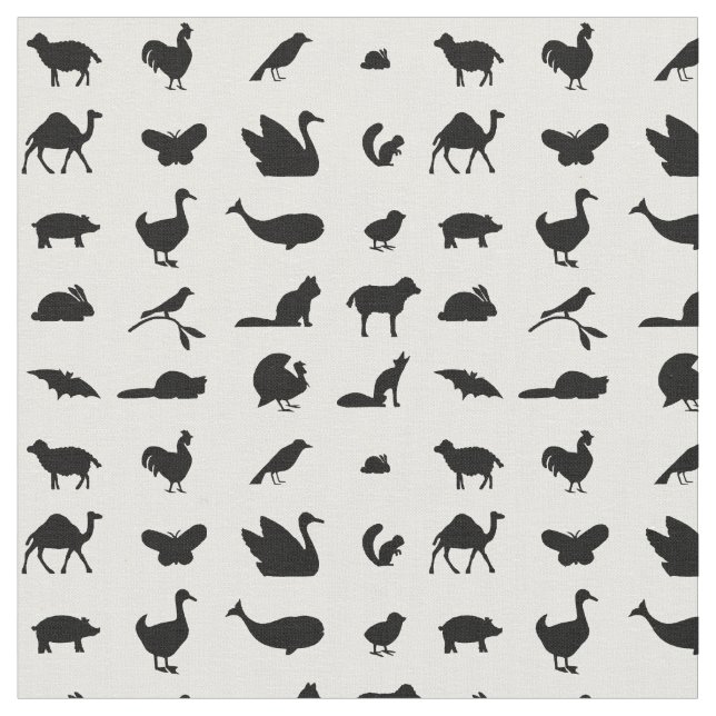 Assorted Animals Shape Silhouettes Art Pattern Fabric (Close Up)