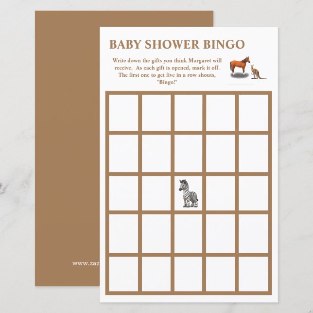 Assorted Animals Themed Baby Shower Bingo (Front/Back)