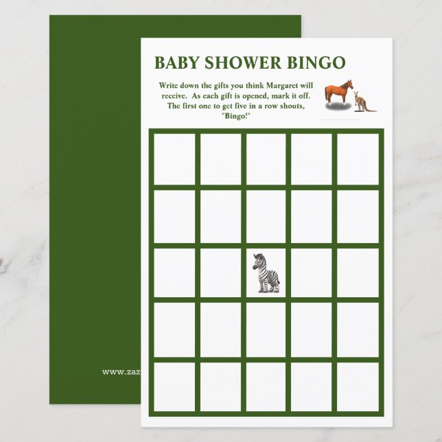 Assorted Animals Themed Baby Shower Bingo (Front/Back)