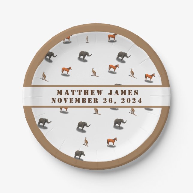 Assorted Animals Themed Baby Shower Paper Plate (Front)