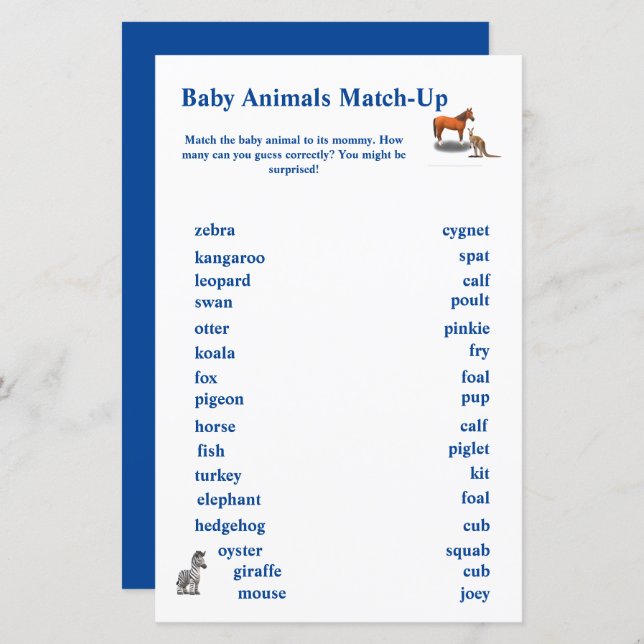 Assorted Animals Themed Match-Up Game (Front/Back)
