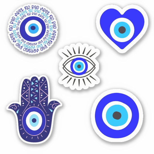 Assorted Blue Evil Greek Eye Hamsa Sticker Bundle (Front)