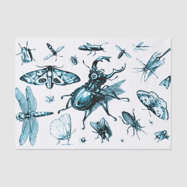 Assorted Bugs Black, Grey, Blue Tissue Paper (Front)