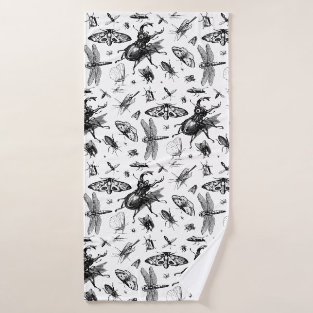 Assorted Bugs Gray and Black Bath Towel (Bath Towel)