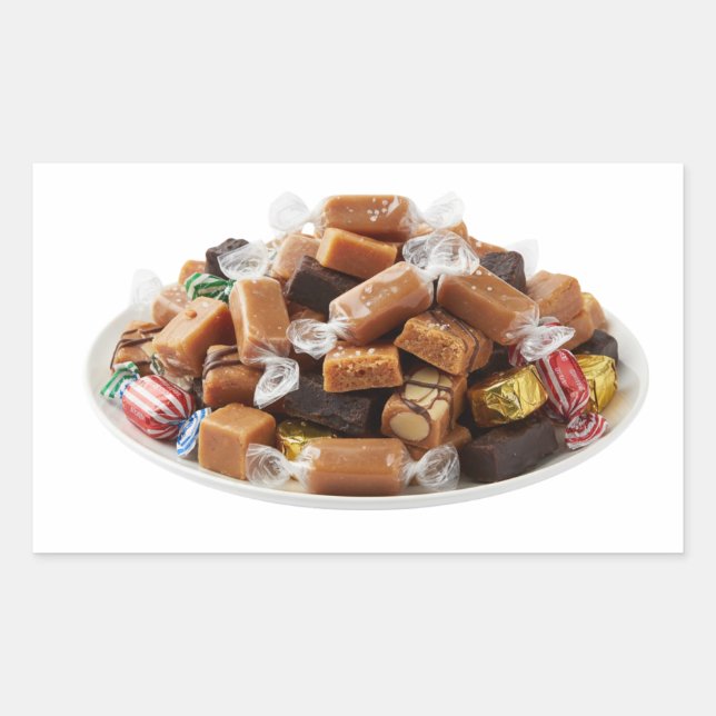Assorted Caramel Toffees On Plate Sticker (Front)