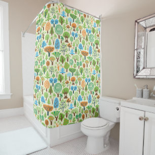 Assorted Cartoon Trees Illustration Pattern Shower Curtain
