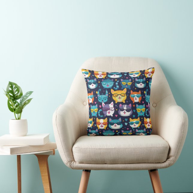 Assorted Cat Faces Funny Cool Cats Cushion (Chair)