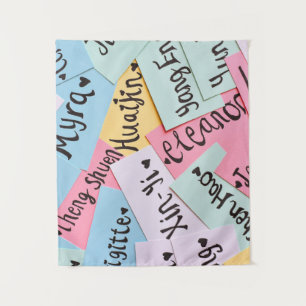 Assorted-color of name cards tapestry