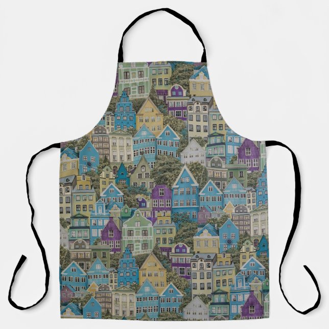 Assorted-colour buildings painting apron (Front)