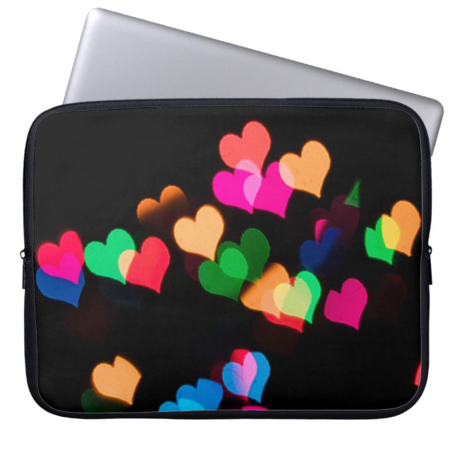 Assorted-colour hearts illustrations laptop sleeve (Front)