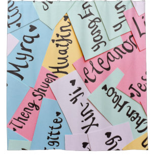 Assorted-colour of name cards shower curtain