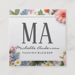 Assorted Colourful Flowers   Monogram Square Business Card