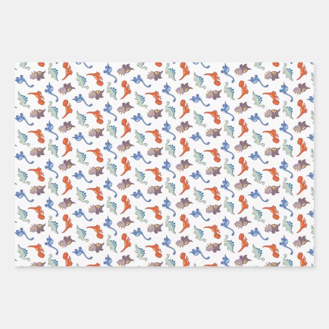 Assorted Cute Kids Dino - Space - Cucakes Wrapping Paper Sheet (Front)
