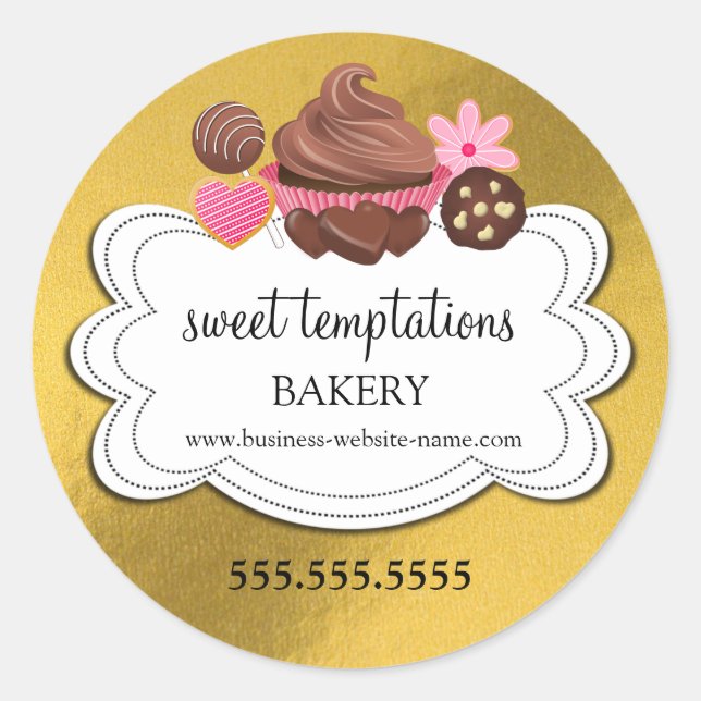 Assorted Desserts Faux Gold Foil Look Classic Round Sticker (Front)
