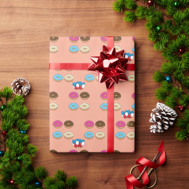 Assorted Donuts and Balloons Pattern Wrapping Paper (Holiday Gift)