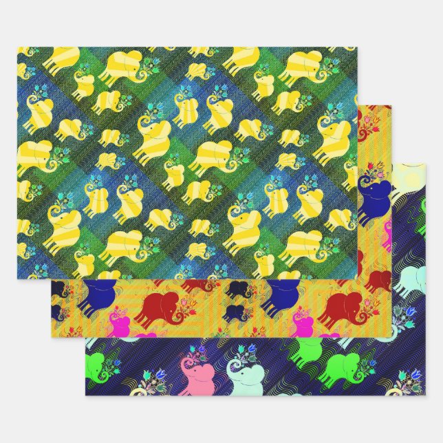 Assorted Elephants Wrapping Paper Sheet (Set)