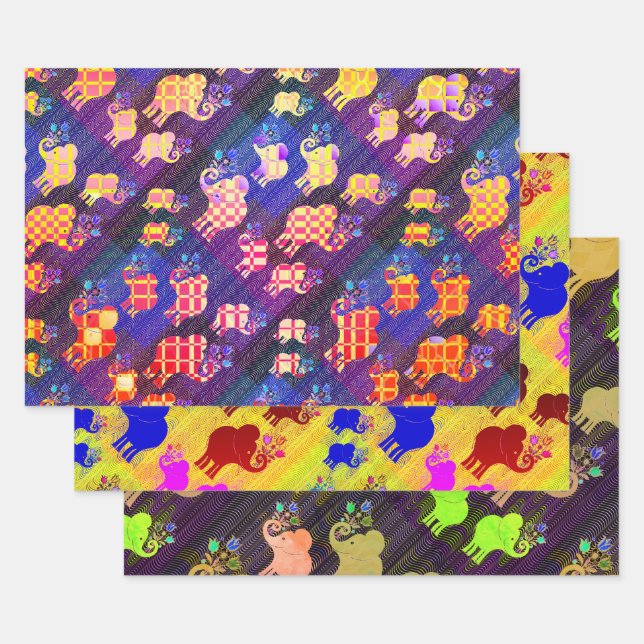 Assorted Elephants Wrapping Paper Sheet (Set)