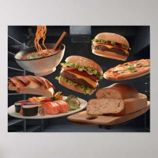 Assorted Food Floating in Air - High-Quality Stock Poster