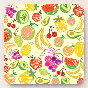 Assorted Fruit Doodle Pattern Coaster