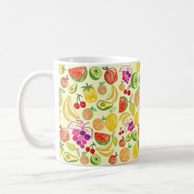 Assorted Fruit Doodle Pattern Coffee Mug (Left)