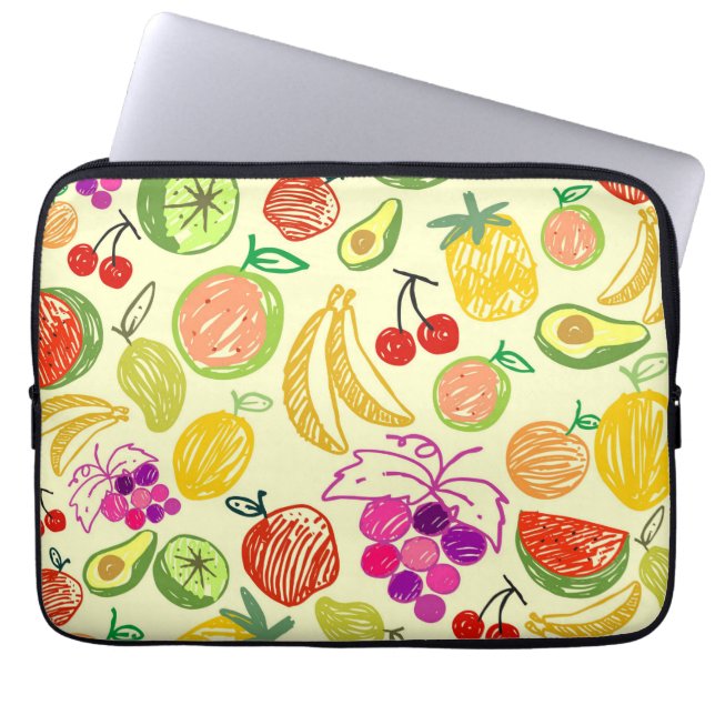 Assorted Fruit Doodle Pattern Laptop Sleeve (Front)