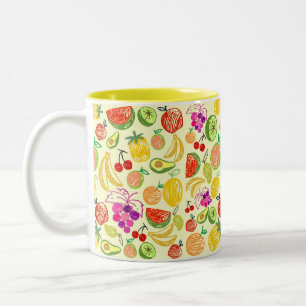 Assorted Fruit Doodle Pattern Two-Tone Coffee Mug