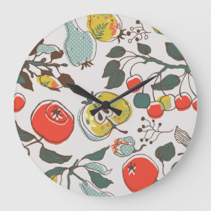Assorted fruits, colourful seamless pattern. large clock
