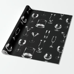 Assorted Glasses in white on black Wrapping Paper