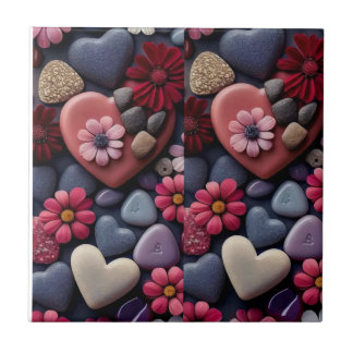 Assorted Hearts and Flowers Mosaic Ceramic Tile