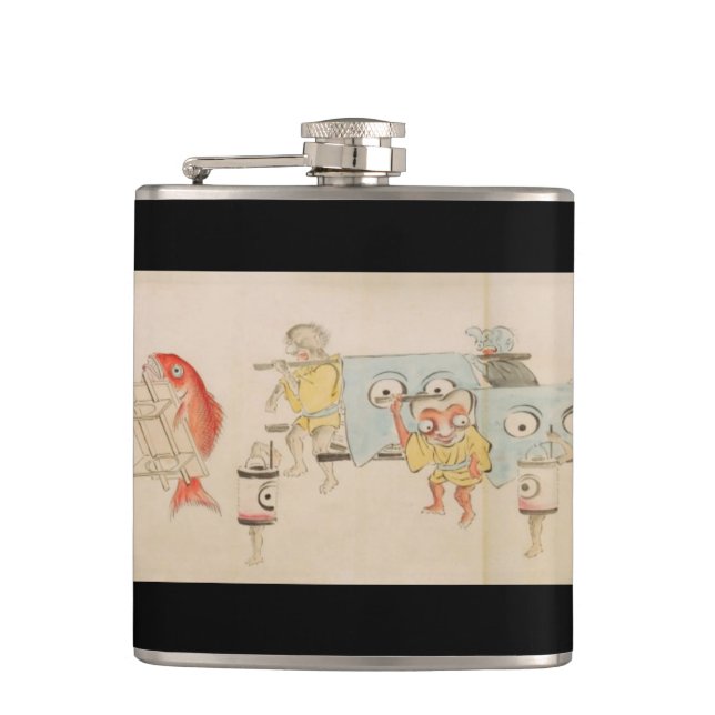 Assorted Japanese Yokai Emaki Hip Flask (Front)