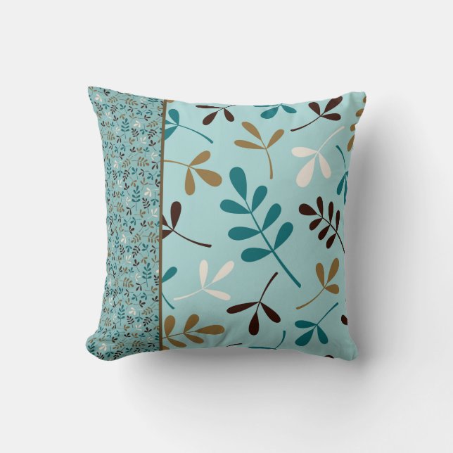 Assorted Leaf Art Teals Cream Gold Brown Cushion (Front)