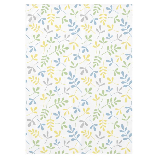 Assorted Leaves Blue Green Grey Yellow White Ptn Tablecloth (Front)