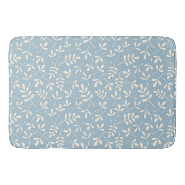 Assorted Leaves Cream on Blue Repeat Pattern Bath Mat (Front)