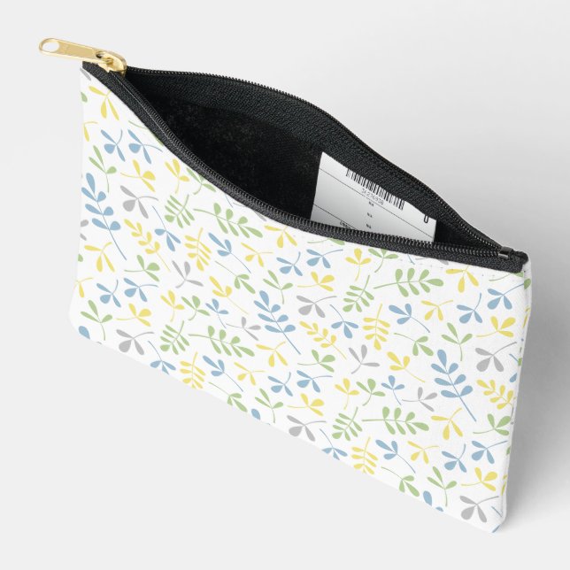 Assorted Leaves Pattern Blue Green Grey Yellow Wt Accessory Pouch (Open)