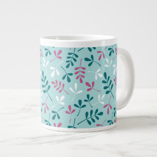 Assorted Leaves Pattern Teals Pink White Large Coffee Mug
