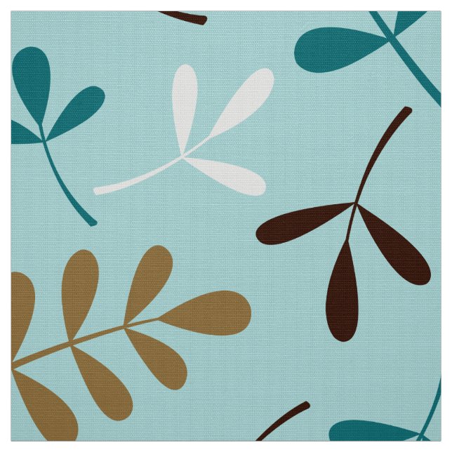 Assorted Leaves Teals Cream Gold Brown Ptn Fabric (Swatch)