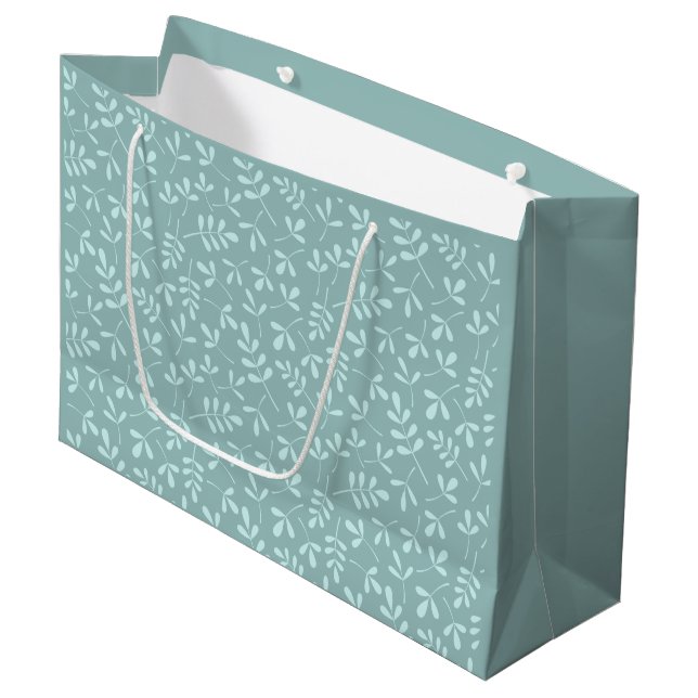 Assorted Light on Mid Teal Leaves Repeat Pattern Large Gift Bag (Front Angled)