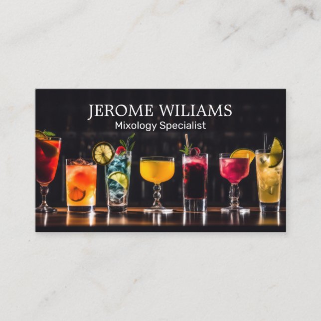 Assorted Mixed Cocktail Drinks on Bar Top Business Card (Front)