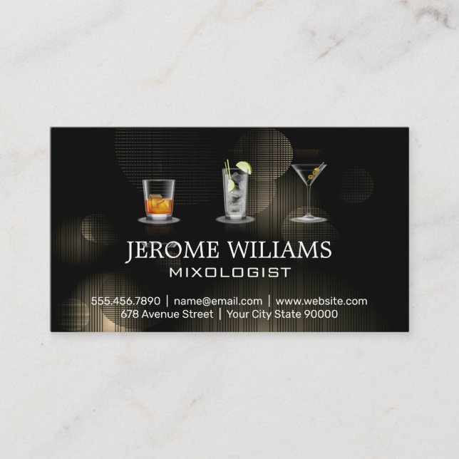 Assorted Mixed Drinks | Lights Backdrop Business Card (Front)