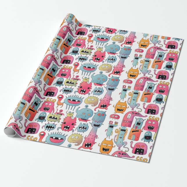 Assorted monster figures wrapping paper (Unrolled)