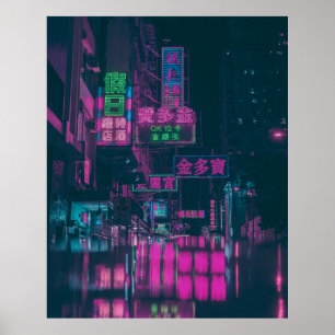 ASSORTED NEON LIGHT SIGNAGE ON STREET DURING NIGHT POSTER