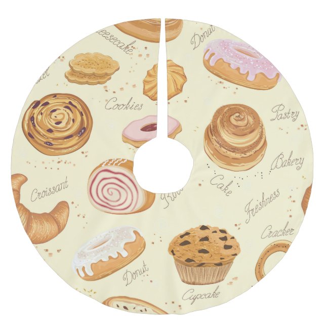 Assorted Pastries: Tasty Seamless Pattern. Brushed Polyester Tree Skirt (Front)