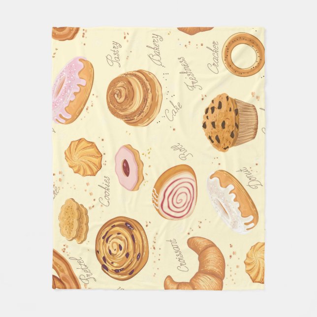 Assorted Pastries: Tasty Seamless Pattern. Fleece Blanket (Front)