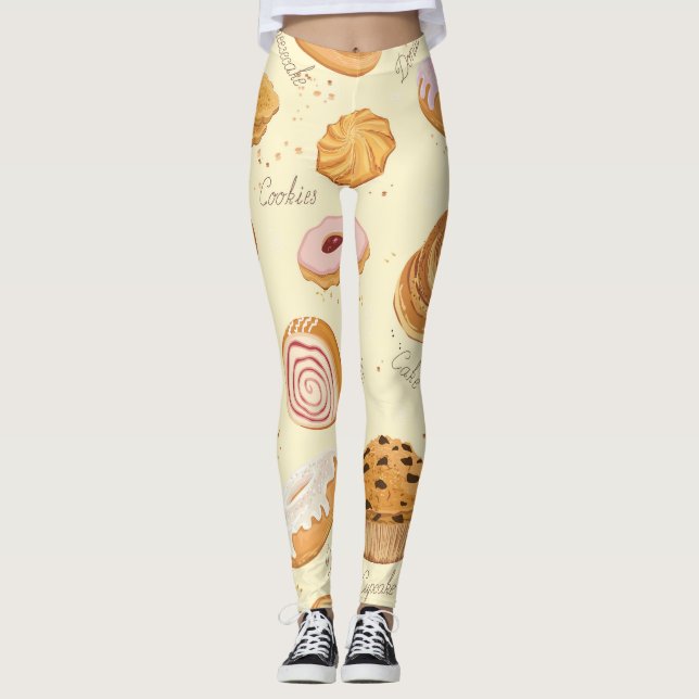 Assorted Pastries: Tasty Seamless Pattern. Leggings (Front)