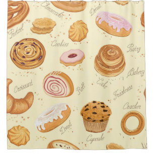 Assorted Pastries: Tasty Seamless Pattern. Shower Curtain